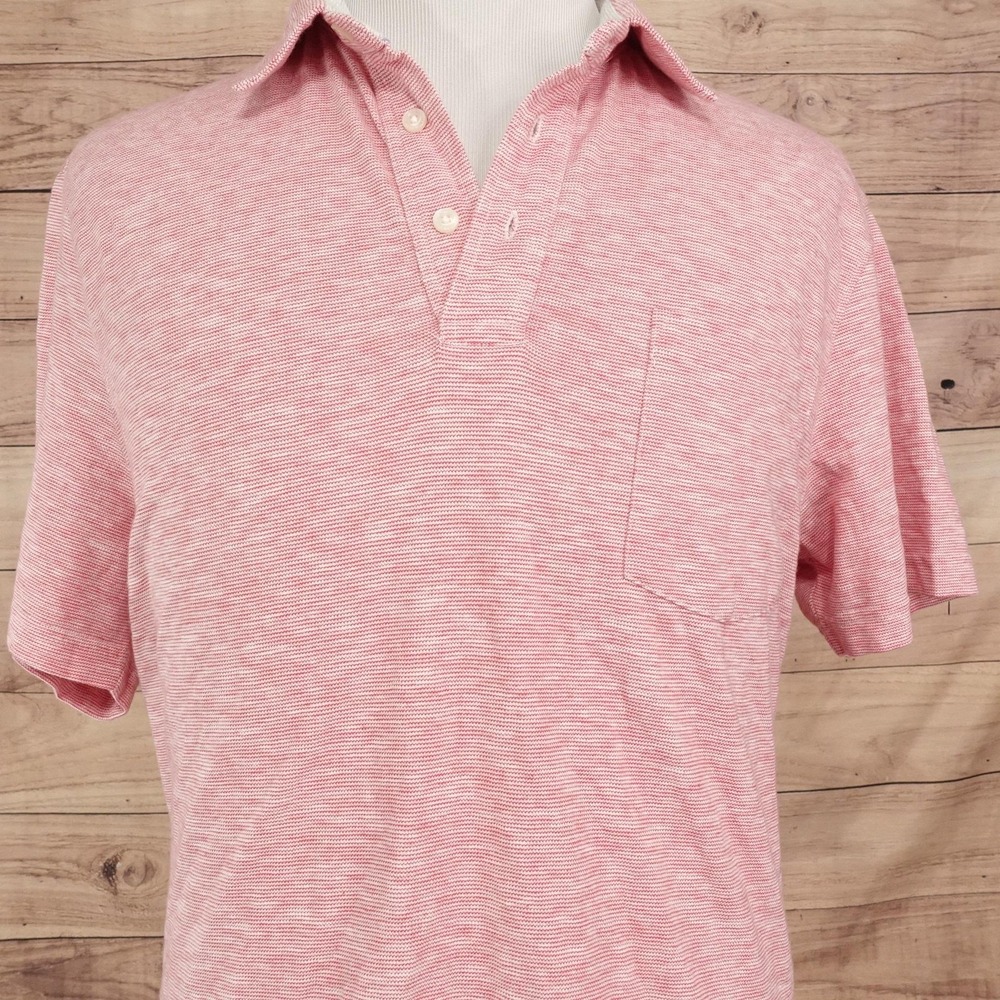 Chaps Seacoast Wash Polo Shirt Mens XL Red Polyester Striped Pocket Casual